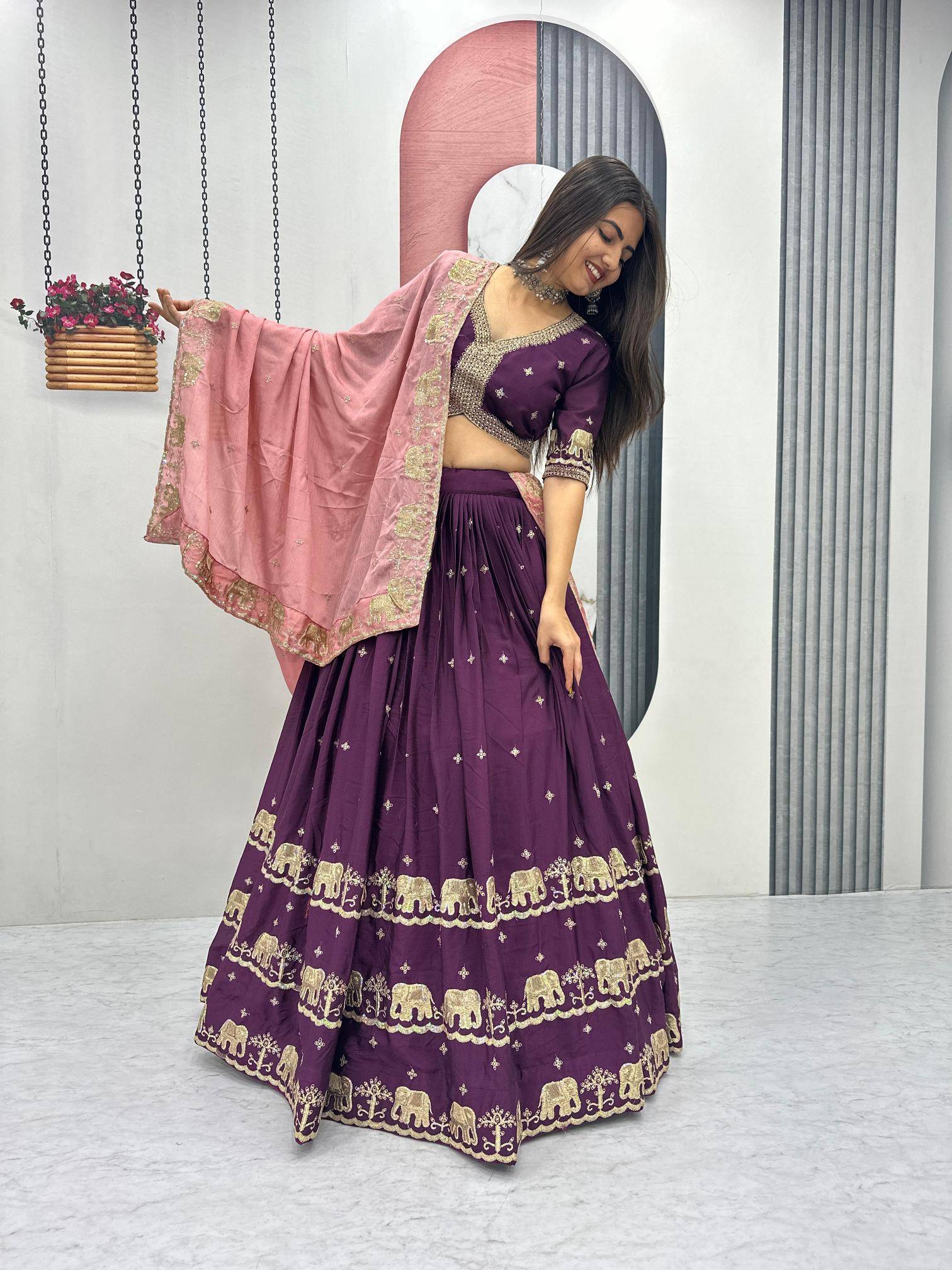 Tapi-300 chinon Red Traditional Lehenga choli distributors